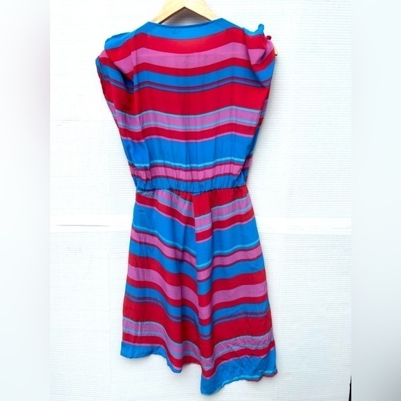SILK striped red pink  blue asymmetric dress size small - Picture 2 of 11